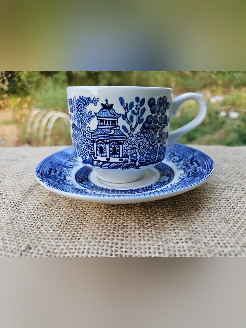 Blue Willow Porcelain Teacup and Saucer - Classic Blue Pattern Vintage